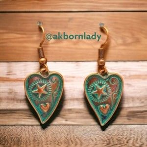 Stars & Hearts Turquoise Earrings Copper Evening Sky Pierced Drop Dangle Gift